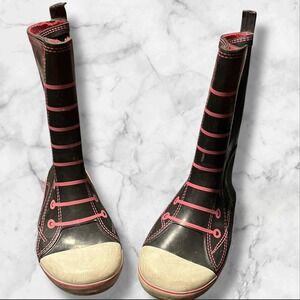 Shake It Up Tall Rubber Boots Girls Size 2 Pink Laces Stitching  Black